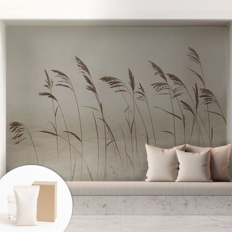 Papier peint intissé décoratif avec colle pour salon chambre et bureau Installation rapide Herbes dans la brume 208x146 cm (1/5)