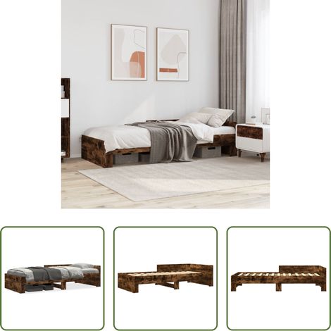 Lit cadre chêne -  Cadre de lit sans matelas chêne fumé 90x200cm bois d'ingénierie (1/5)