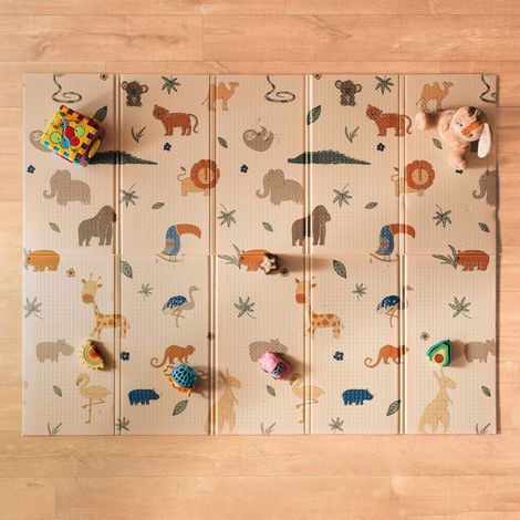 Nuby - Tappeto Gioco Bebè Imbottito Pieghevole e Reversibile - Tappetino Leggero e Morbido per Giocare sul Pavimento - Motivo Safari - Pavimento Imbottito per Bebè - 150x200 cm (1/5)