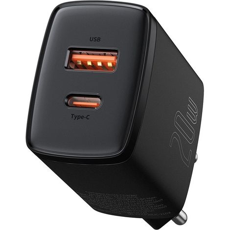 Caricabatterie da muro USB compatto e veloce USB-C 20W 3A PD QC 3.0 Nero (1/5)