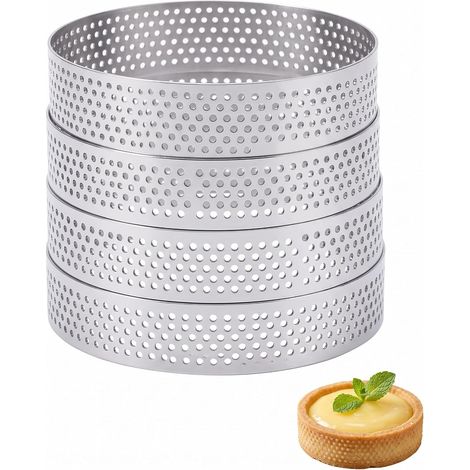 Cercle à Pâtisserie 4 Pièces 8 cm en Acier  Cercle à Tarte Perforé Naturel  Drainage Air Optimisé, Fond Croustillant pour Gâteaux et Quiches, Réutilisable (1/5)