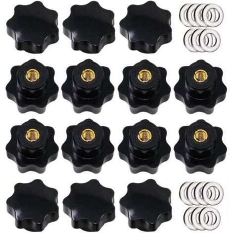 14 Pièces M8 Bouton de Serrage à Filetage Moleté, Poignée en étoile, Boutons à Main en Forme D'étoile Bouton de Serrage en Plastique Noir avec Rondelles