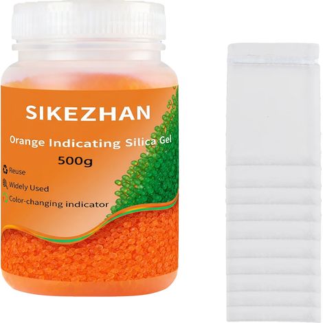 Gel de Silice Dessicant, Réutilisable, Indicateur de Saturation Instantané, Orange-500g (1/2)