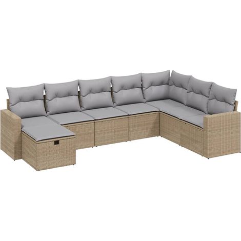 vidaXL Set Divano da Giardino 8 pz con Cuscini Beige Misto Polyrattan (1/4)