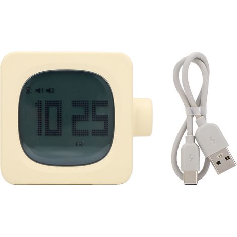 Réveil intelligent vintage en forme de cube avec veilleuse, interrupteur rotatif et batterie rechargeable. (1/5)