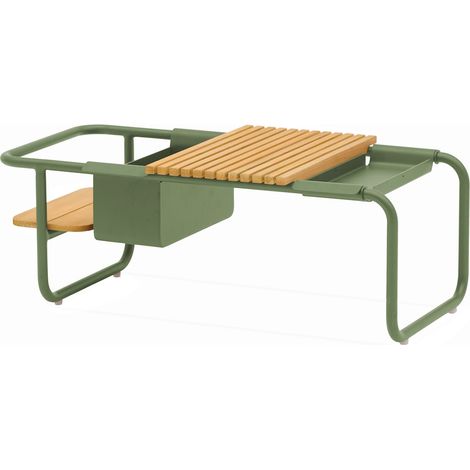 PROLOISIRS Table basse SUNSET aluminium époxy plateau teck FSC - Amande - 101 x 46,5 cm