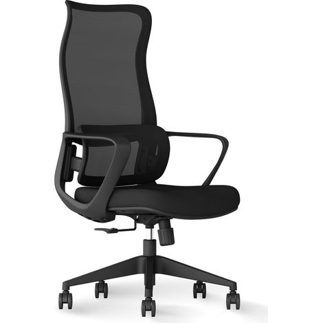 Silla de oficina alta de diseño ergonómico, regulable en altura, con apoyo lumbar. Modelo Camille, color negro. (1/5)