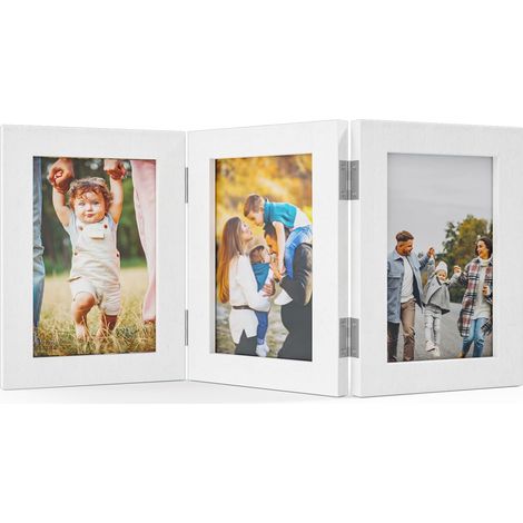Triple Cadre Photo Pliable 3 Photos, Rectangulaire Cadre Photo Pliable pour Portrait 3 Photos Collage Bois, Décoration Intérieure pour Poser Sur Une Table Ou Comme Cadeaux, Blanc (10 x 15 cm)