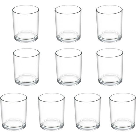 Photophores en verre, Lot de 10 photophores en verre (Diamètre 4,5 x Hauteur 6 cm), Photophore en verre, Transparent, Bougies, Pots à bougies décoratifs, Décoration (1/5)