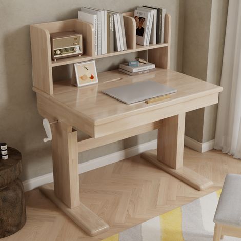 Escritorio infantil 92x60x89 cm de madera natural con almacenaje -FLORAGRACE (1/5)