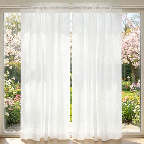 (Blanc, 132x160CM) Rideaux blancs légers et aérés, adaptés aux fenêtres du salon, de la chambre et du balcon. (1/5)