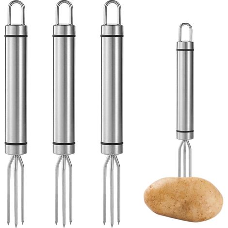 Fourchette à Maïs - Lot de 4 - Acier Inoxydable - Ergonomique - Barbecue Pique-nique - 18,8 x 2 cm