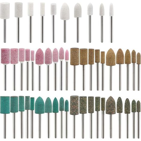 50 pièces mèches de polissage montées meulage polissage meules, outils de meulage laine/sésame/caoutchouc/peau de vache ensemble d'accessoires pour outils rotatifs tige de 3 mm (1/5)