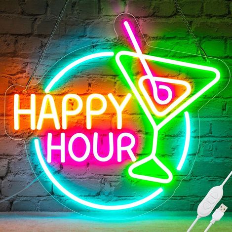 Happy Hour LED-Neonlicht, dimmbar, USB-betrieben, geeignet für Wanddekoration, Bars, Kneipen (14,112,5 Zoll). (1/5)