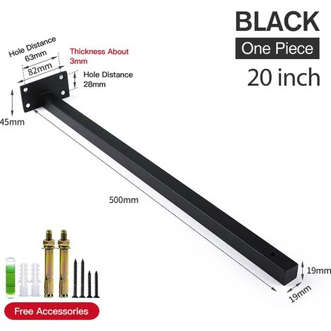 (Noir 50 cm) 2 supports d'étagère murale en acier inoxydable, robustes, pour banc, table ou étagère. Quincaillerie pour meubles (1/5)