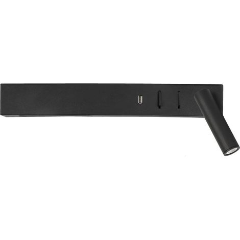Merano Boulder Liseuse Droite Sandy Noir Métal Réglable - Commutable USB Chargeur LED 3000K Rétro-éclairage 5W 350Lm Lecteur 1x3W 210Lm