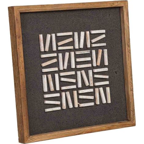 Cuadro artesanal de madera reciclada con relieve blanco y negro 40x4x40h cm (1/5)