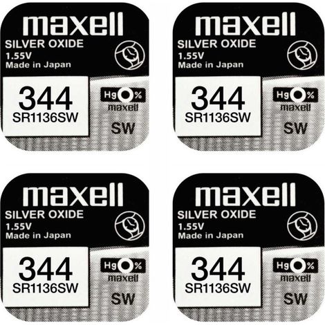 .4 pile Maxell 344 SR1136SW 1,55V Silver Oxide.