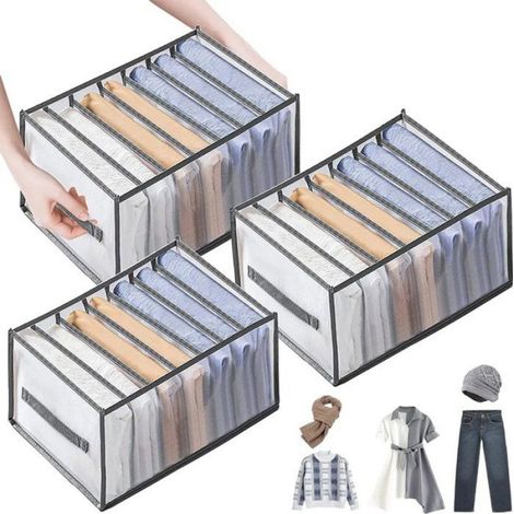 Lot de 3 boîtes de rangement lavables, idéales pour ranger jeans, vêtements et commodes (36 x 25 x 20 cm). (1/5)