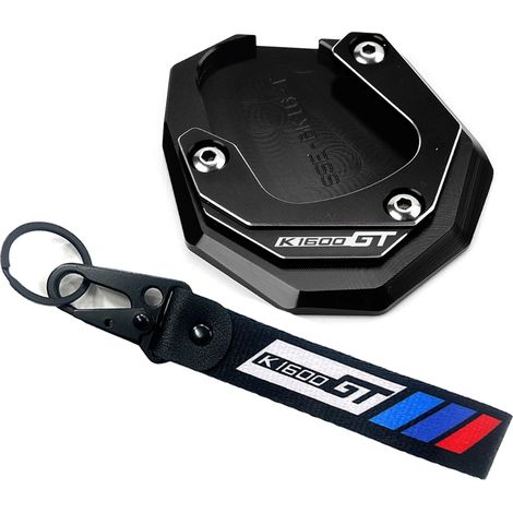 (1 jeu noir - K1600GT) Compatible avec BMW K1600B, K1600GT et K1600GTL (2017-2023) (non compatible avec les modèles 2011-2016) Béquille latérale de moto CNC avec extension et porte-clés maxpower (1/4)