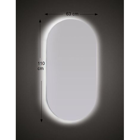 Espejo de pared con forma 63x110 cm, grosor de 4 mm, con iluminación LED y marco en ABS negro (1/2)