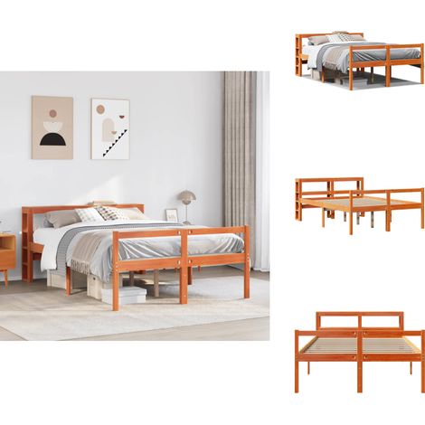 Cadre de lit et tête de lit sans matelas cire marron 150x200 cm - Cadre De Lit - Cadres De Lit - Lit Pour Personnes Âgées - Lit Haut (1/5)