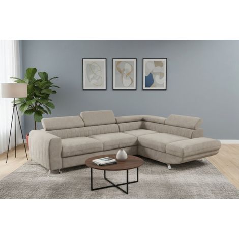 Ecksofa mit Schlaffunktion MARIOS Sofa Stoff Dunbar Cappuccino Ottomane Rechts