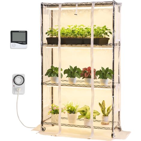Mophorn Serra da Interni con Luci di Coltivazione, Struttura a 4 Ripiani, Altezza 150 cm con Copertura Trasparente, Timer e Igrometro, Illuminazione a Spettro Completo da 180 W (1/5)