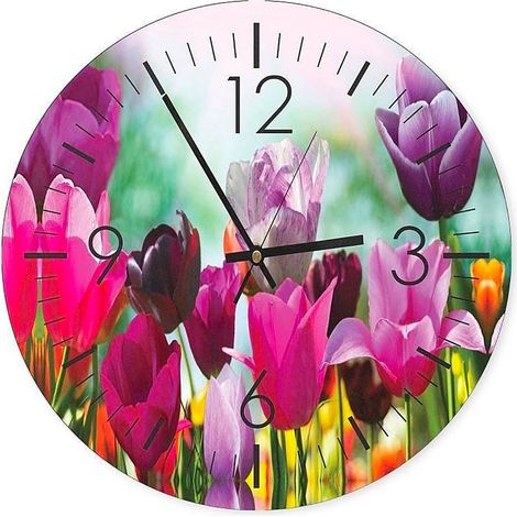 Horloge Décorative Tulipes Colorées - Féérie Florale - 40 x 40 cm