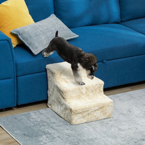Escalera para Perros de 3 Peldaños con Funda Extraíble y Lavable Rampa para Perros para Cama Sofá 46x35x35 cm Beige (1/5)