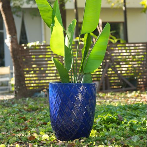 Pot de fleurs artisanal en céramique bleu roi Ø 42 x 54 cm OKWISH (1/5)