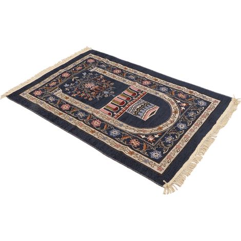 Tapis de prière islamique musulman style ethnique tendance, tapis de prière cadeau Ramadan, pour hommes et femmes, bleu marine (1/5)