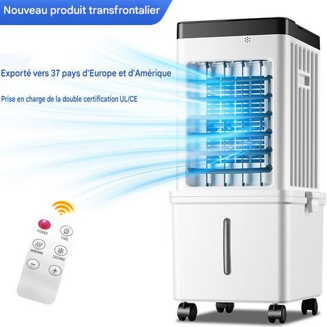 MRTRS – Rafraîchisseur d'air portable avec télécommande – Réservoir d'eau de 15 litres – Minuterie de 7,5 heures – 3 vitesses de ventilation – Réservoir d'eau amovible – Convient pour une surface de 2