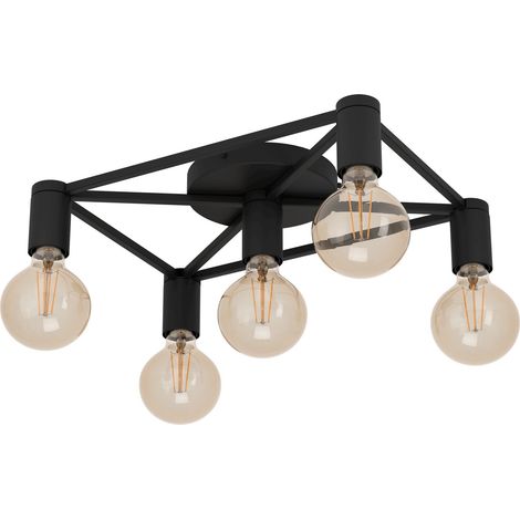 EGLO Deckenlampe Speke, 5-flammige Deckenleuchte, Deckenbeleuchtung Vintage, Industrial, Retro, Wohnzimmerlampe aus Stahl in schwarz, Lampe Decke mit E27 Fassung