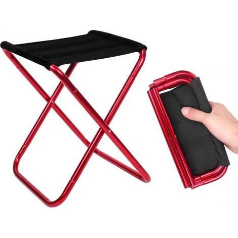 De Camping Pliant Tabourets, Portable Tabourets Fold Up D'ExtéRieur for De PêChe, Hiking, BBQ, en Nylon Solide D'Aluminium PliéE (28 x 25 x 21.5 cm)Rouge (1/5)