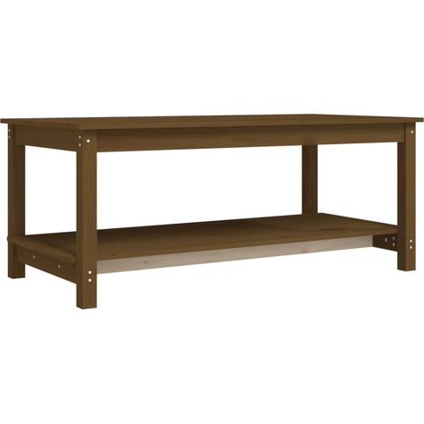 Mesa de centro de diseño rústico con estante 110 x 55 x 45 cm madera maciza de pino marrón DEC039474 (1/5)