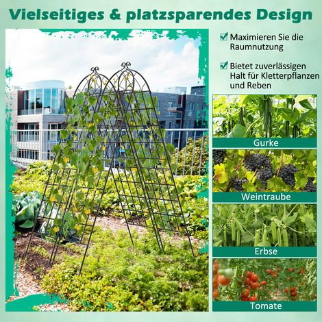 Lot de 2 Treillis Métalliques Décoratifs Noirs 220 x 50 cm, Grille de Jardin Autoportante à Enfoncer, Structure Galvanisée Antirouille, Support pour Plantes Grimpantes et Clôture de Décoration Extérie (1/5)