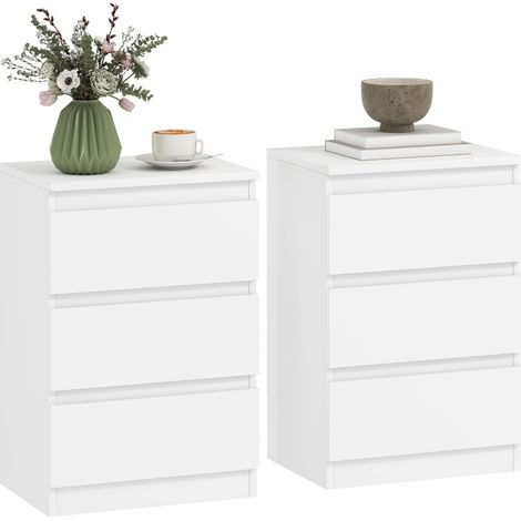 Set de 2 tables de chevet blanches avec 3 tiroirs, 40 x 30 x 59,5 cm, pour chambre et salon (1/5)
