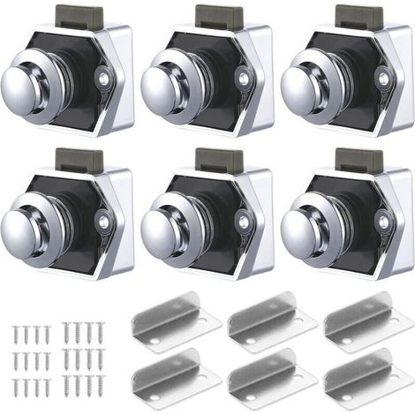 6 PCS Bouton Poussoir Loquet, Serrure Tiroir et Verrou Porte Placard, Loquet de Verrouillage de Porte Sans clé pour Camping-car, Yachts, Bateau, Caravane-Crezuo