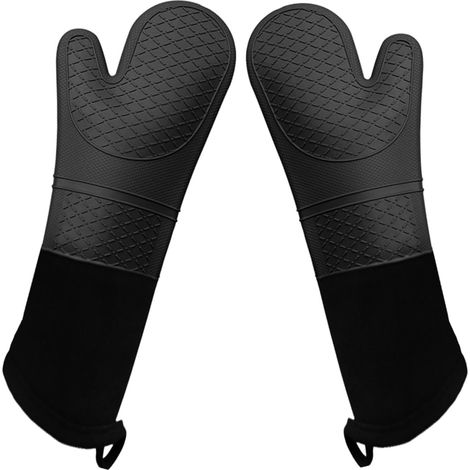 1 paire de gants de cuisine en silicone extra longs résistants à la chaleur avec doublure en coton matelassé (1/5)