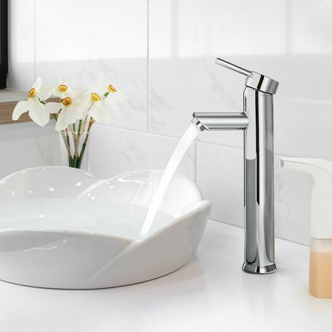 VURAHOME – Waschtischarmatur mit hohem Mischbatteriehahn für Waschbecken oder Spülbecken, verstellbarer Mischbatterie für Warm- und Kaltwasser, Chrom (1/4)