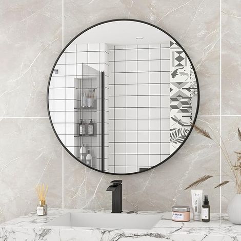 Round Wall Mirror with Metal Frame for Bathroom, Sink, Living Room, Bedroom, Wall Entrance… (1/2)