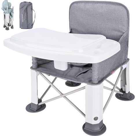 Siège d'appoint pliable Chaise haute portable pour l'extérieur Siège d'appoint avec plateau amovible Chaise d'alimentation avec sac de rangement,Grey (1/5)