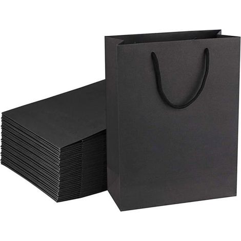 Ecleanfy - Sacs cadeaux noirs, 15 sacs cadeaux moyens en papier noir avec poignée, 15 x 6 x 20 cm, sac de fête réutilisable pour anniversaire (1/5)
