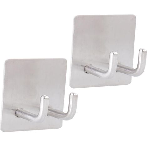 Lot de 2 crochets muraux adhésifs en acier inoxydable pour serviettes, design et installation (1/5)