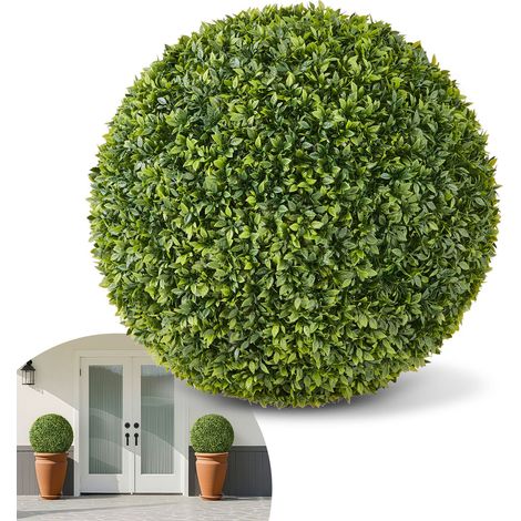 Boule Buis Topiaire Artificiel Extérieur, 584 mm, Fausse Plante Demi-sphère, Arbre Artificiel Aspect Réel, pour Décoration Extérieur Intérieur, Porche, Patio, Jardin, Balcon, Arrière-cour, Vert (1/5)