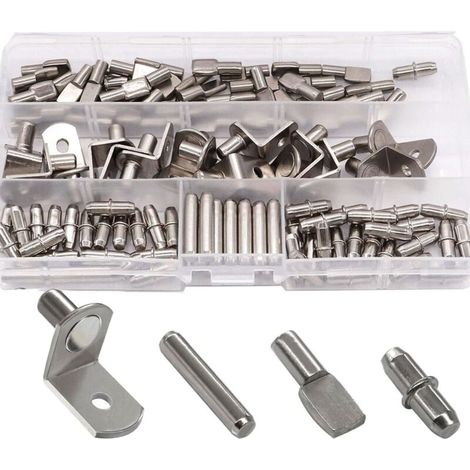 Lntyq 120Pcs 4 styles chevilles de support d'étagère Goupilles de Support D'étagère, Goupille de Support d'Etagère en Métal, pour Meubles de Bibliothèque D'armoires de Cuisine 5 mm, 6 mm