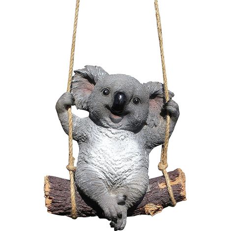 Hängende Koala-Bär-Schaukel-Gartenfigur, kreative, niedliche und lustige Dekoration, Harzskulptur, die ein Tier darstellt.