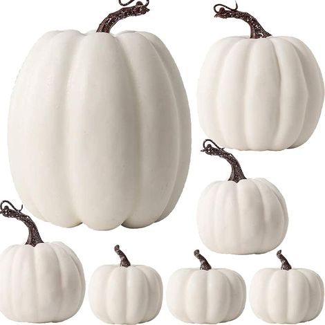 APEX Lot de 7 citrouilles artificielles blanches, décoration d'automne pour Thanksgiving, les récoltes, Halloween et Noël. (1/5)