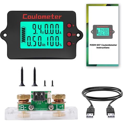 100A Battery Controller 12V 24V 36V 48V Battery Monitor 8-120V Universal Battery Ammeter Lithium Battery Voltage Current Pure Copper + 2m USB Cable (Monochrome Display) (1/5)
